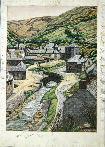 Boscastle, Cornwall, 1919 körül (akvarell, toll és tinta papíron) alkotó: Charles Ginner