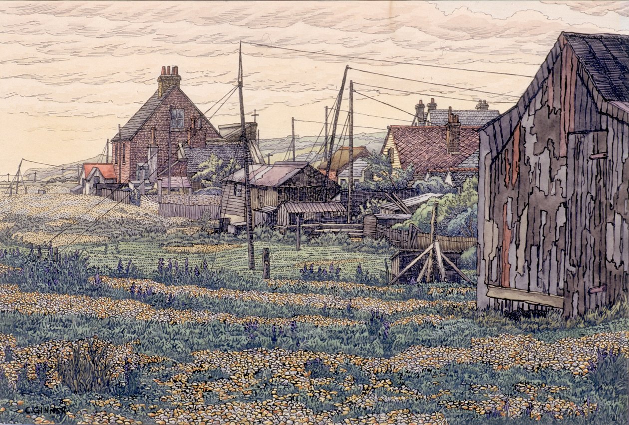 Pebbles - Rye Harbour (tinta és akvarell szőtt papíron) alkotó: Charles Ginner