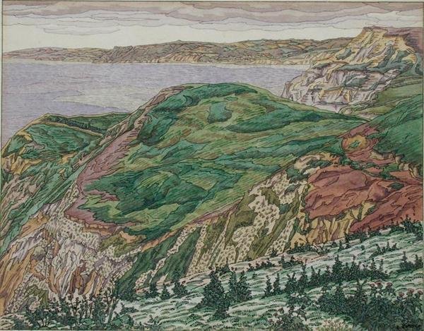 Dorset Coast, 1927 körül (toll, tinta és akvarell papíron) alkotó: Charles Ginner