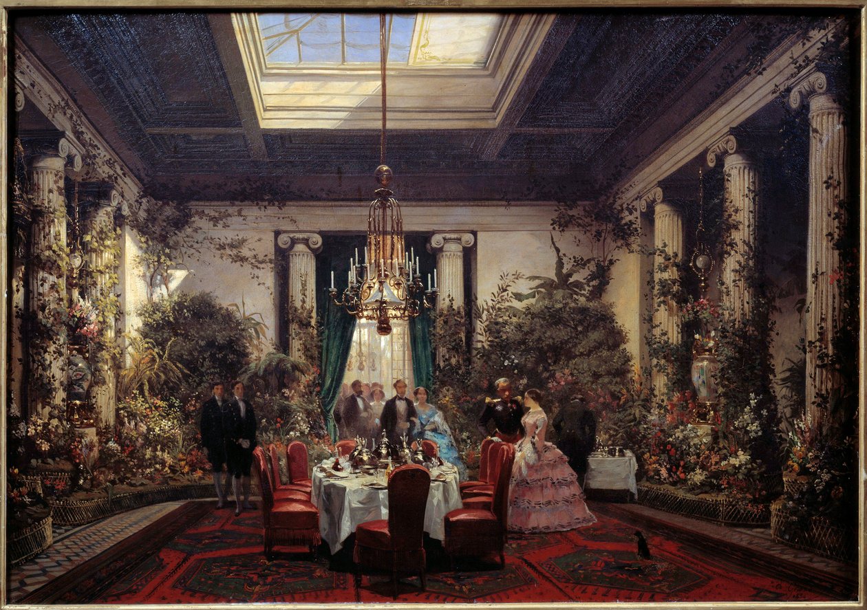 Reggeli Mathilde Letizia Bonaparte hercegnőnél (1820-1904), rue de Courcelles Párizsban Sebastien Charles Giraud (1819-1892) festménye 1854 V. 0,56x61 m. Compiegne, kastélymúzeum alkotó: Charles Giraud