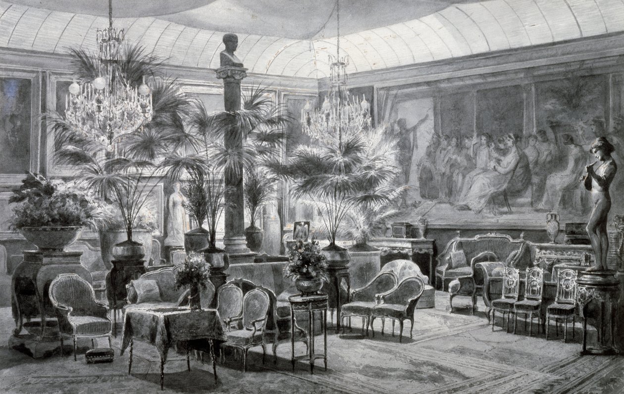 Mathilde hercegnő téli kertje, Charles Giraud (1819-1892) gouache- és tusrajza alkotó: Charles Giraud