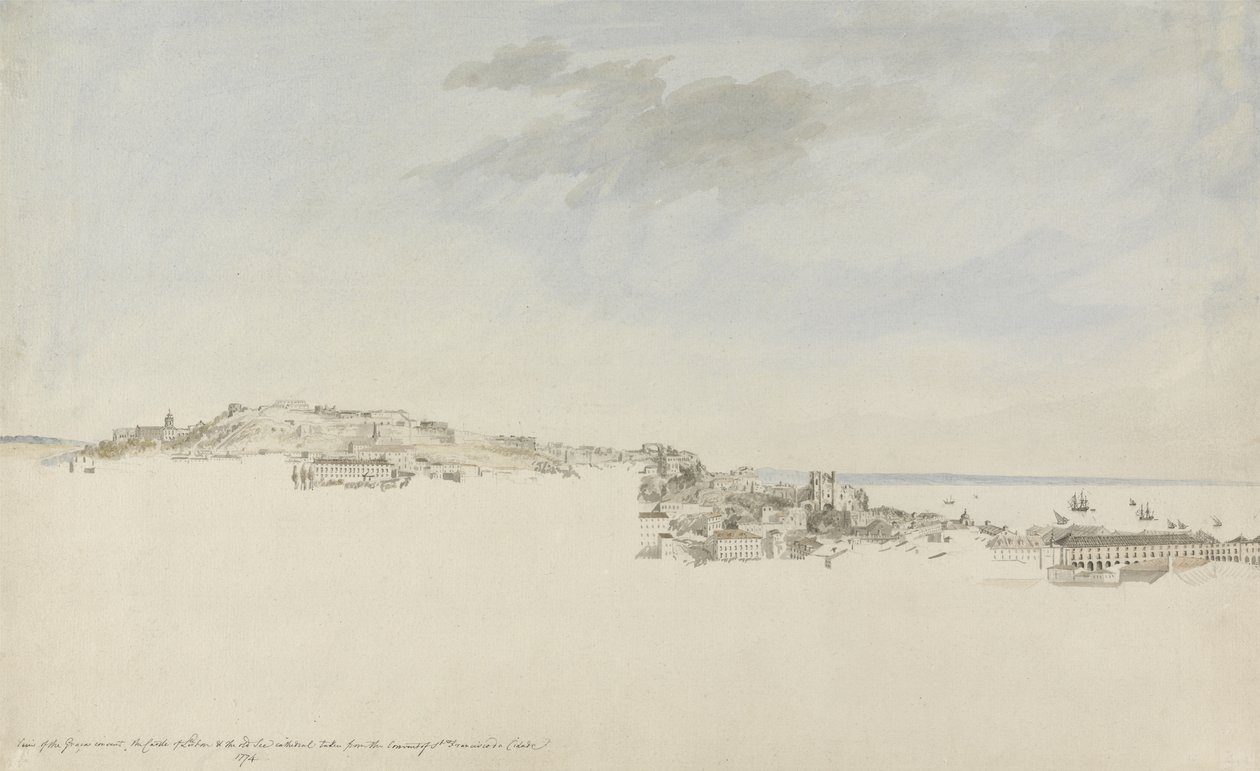Lisszabon, a Szent Ferenc Citadella kolostorból, 1774 (wc tollal és tintával, grafittal a papíron) alkotó: Charles Gore