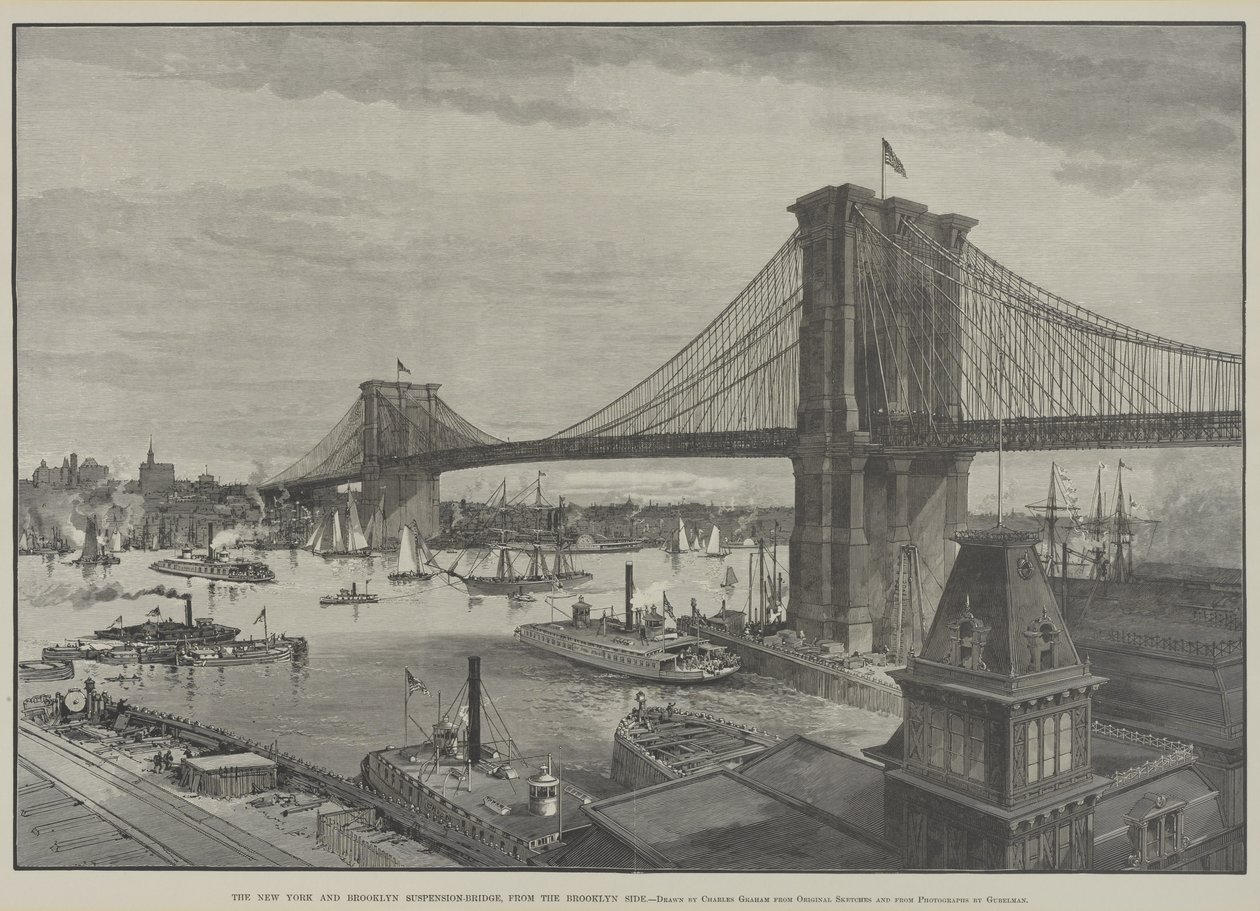 New York és Brooklyn függőhíd a Brooklyn Side felől, az 1800-as évek vége alkotó: Charles Graham