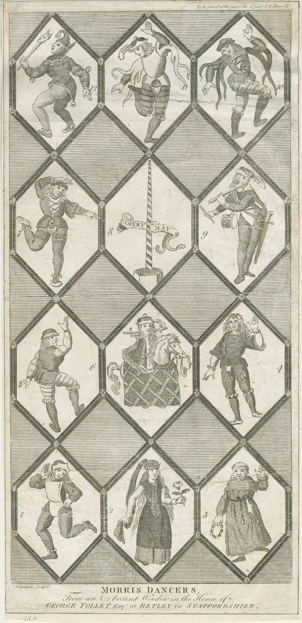 Betley Glass Window – Morris Dancers: gravírozás, nd [?18. század] (nyomtatott) alkotó: Charles Grignion