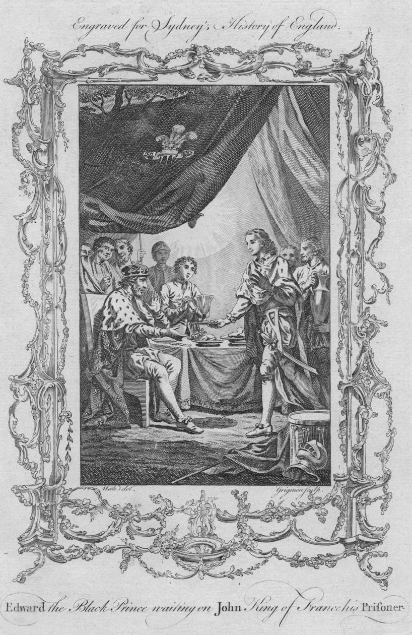 Edward, a Fekete Herceg, aki John, Franciaország királyára, a foglyára vár, 1773. alkotó: Charles Grignion