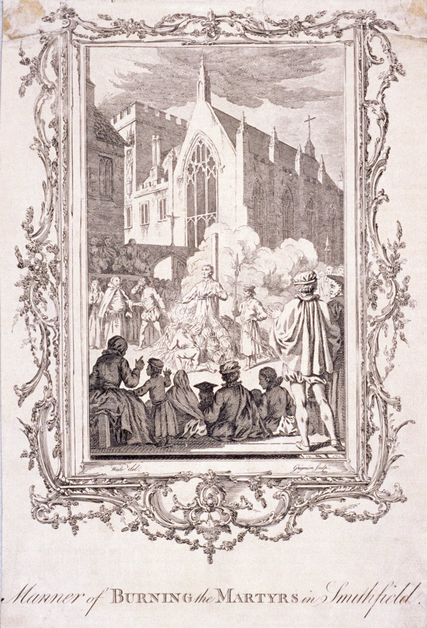 Jelenet a protestánsok megégéséről Smithfieldben, 16. század, 1760. alkotó: Charles Grignion