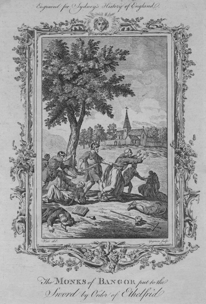 Bangori szerzeteseit Ethelfrid rendje vetette kardélre, 1773. alkotó: Charles Grignion