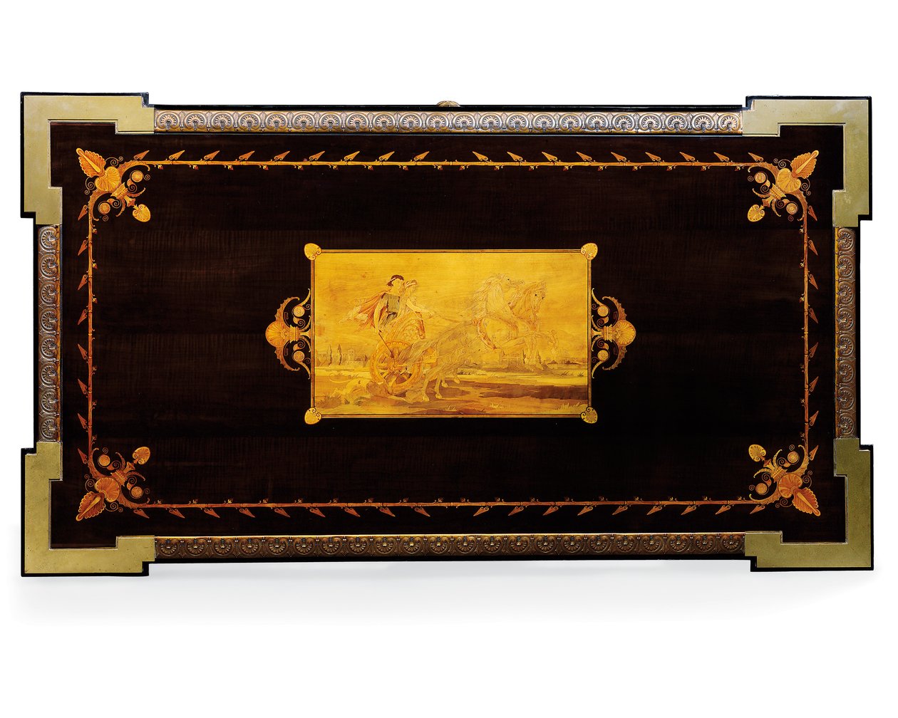 Napóleon III asztal, tervezte Jean Brandely, intarzia: E. Varlot, Párizs, 1850-75 körül (ormolu, aranyozott réz, ébenfa és platán) alkotó: Charles Guillaume Diehl