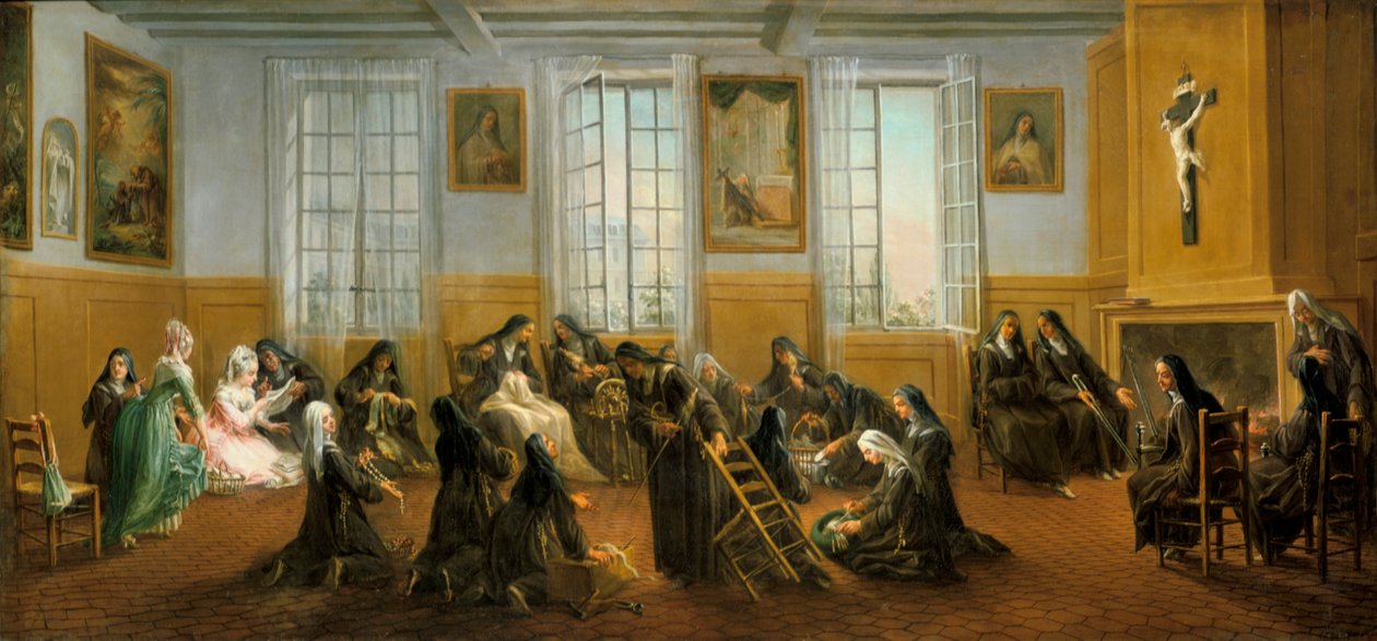 „A karmelita apácák a melegedő teremben”, 18. század közepe alkotó: Charles Guillot
