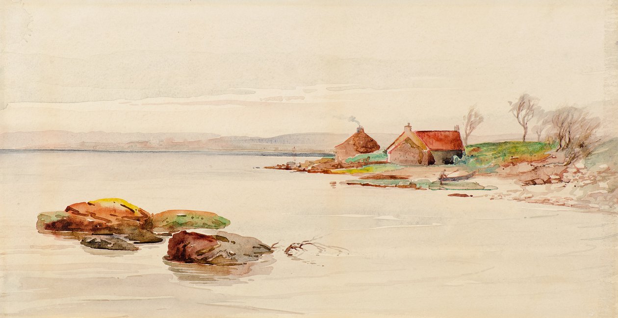 Tengerparti jelenet házikókkal (akvarell) alkotó: Charles Gustav Louis Phillips