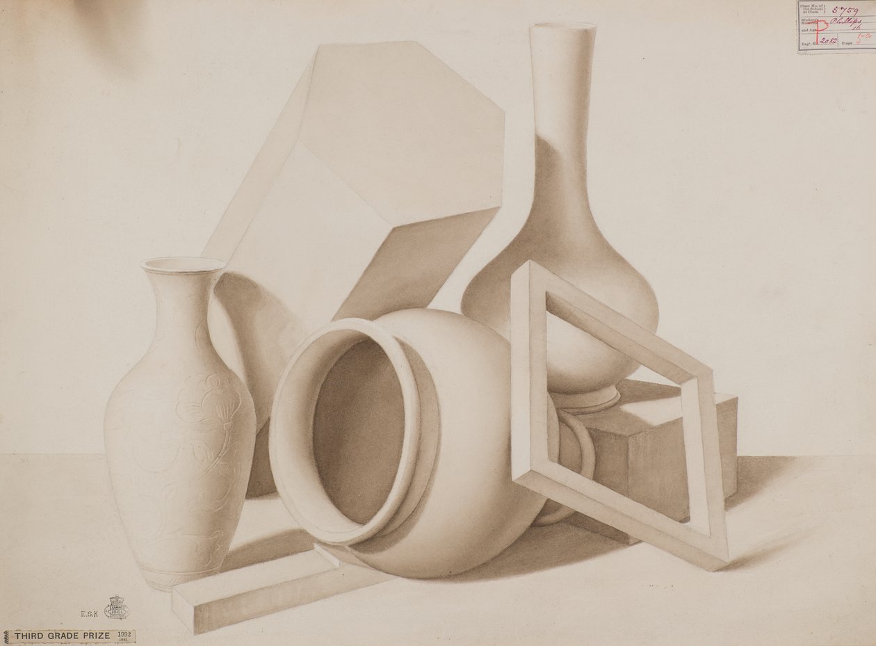Tanulmány [Vázák, négyzet és hatszög], 1881 körül (mosórajz) alkotó: Charles Gustav Louis Phillips
