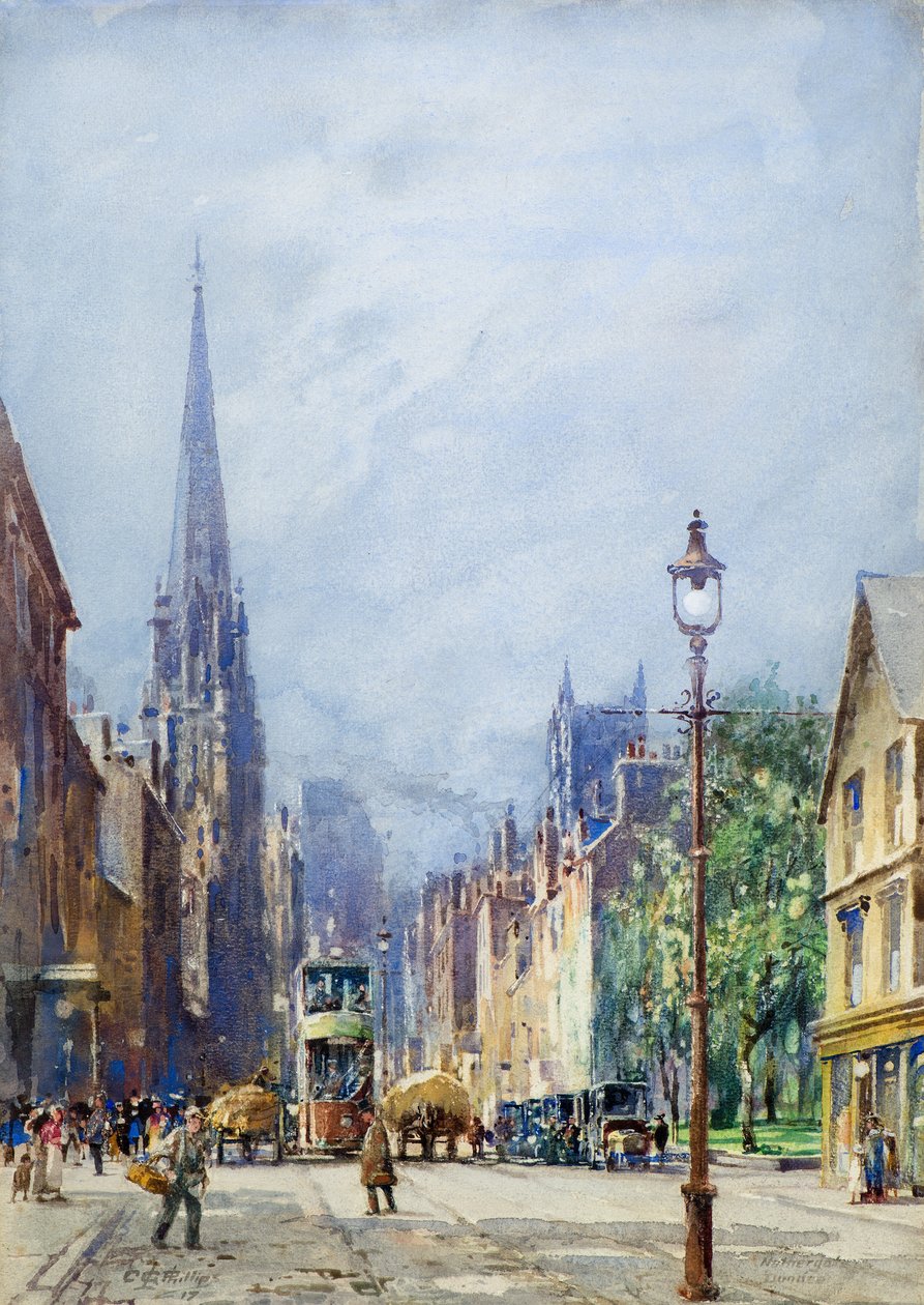 The Nethergate, Dundee néz Nyugatra, 1917 körül (akvarell) alkotó: Charles Gustav Louis Phillips