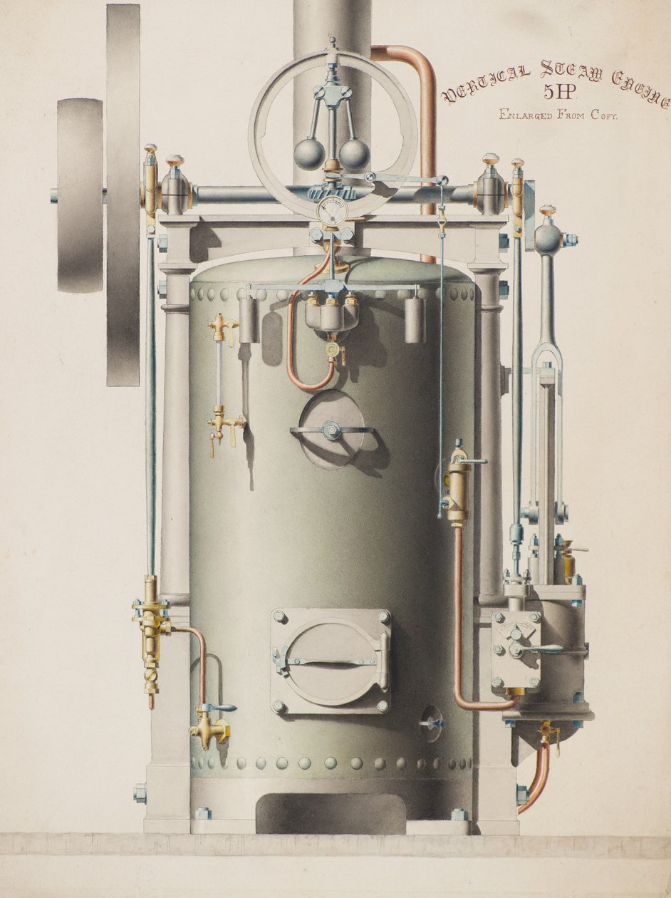 Függőleges gőzmotor, 5 LE (akvarell) alkotó: Charles Gustav Louis Phillips