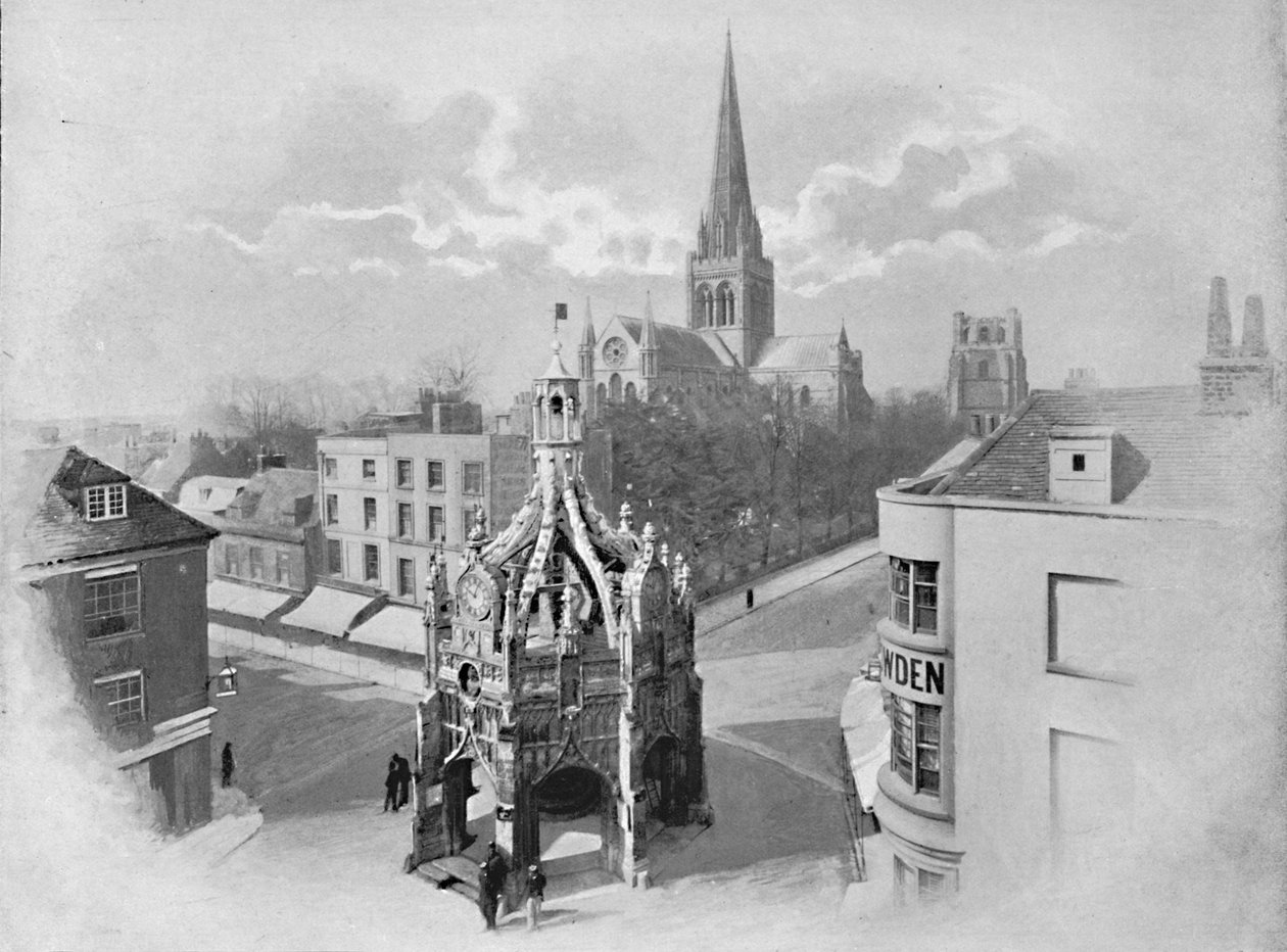„Chichester: A katedrális, a piackereszt és a torony”, 1896 alkotó: Charles H Barden