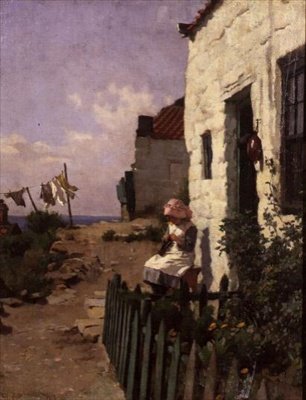 A házikó ajtajában alkotó: Charles Haigh Wood