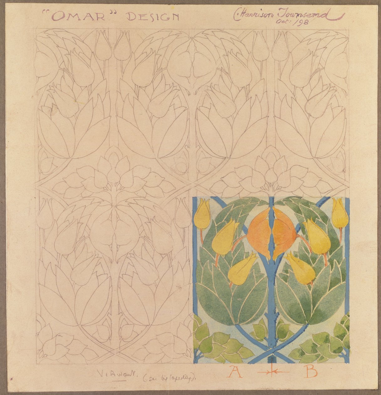 Omar, selyem és gyapjú duplaruha dizájnja, 1898 (selyem és gyapjú) alkotó: Charles Harrison Townsend