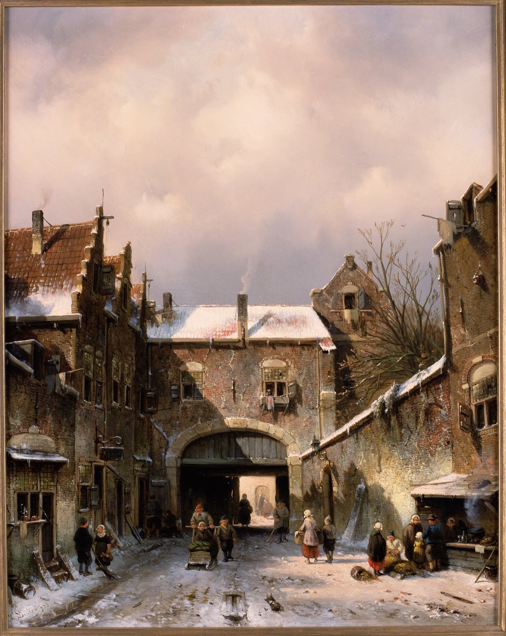 Egy falusi utcai jelenet télen, 1893 alkotó: Charles Henri Joseph Leickert