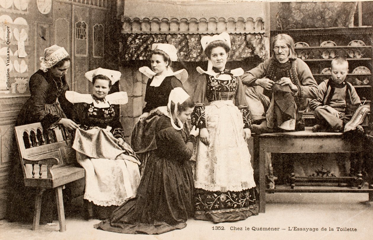 Régi képeslap/Breton család/Bretagne/Franciaország alkotó: Augustus Kollner