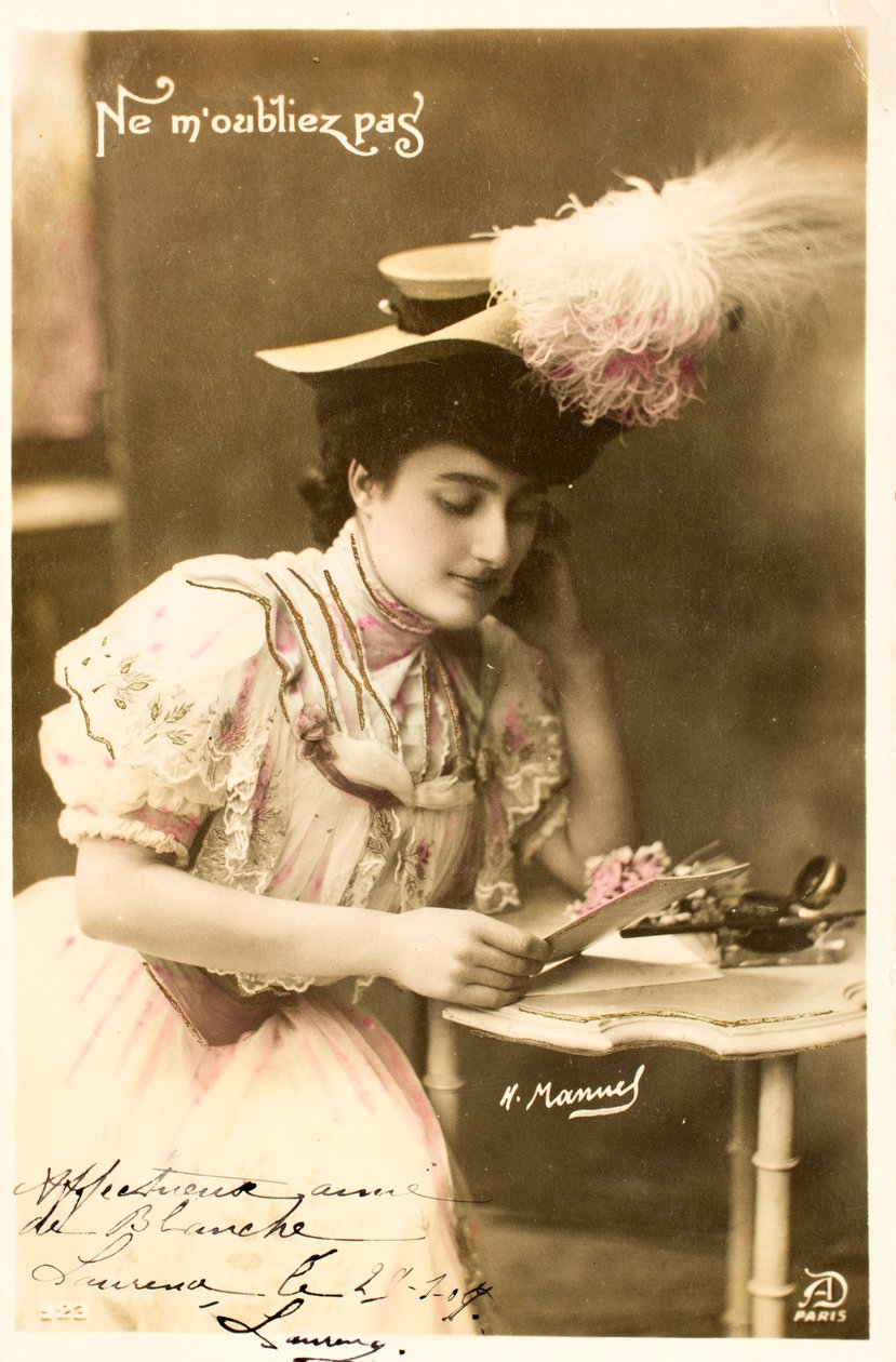 Régi képeslap/Ne felejts el/A Belle Epoque nője alkotó: Augustus Kollner