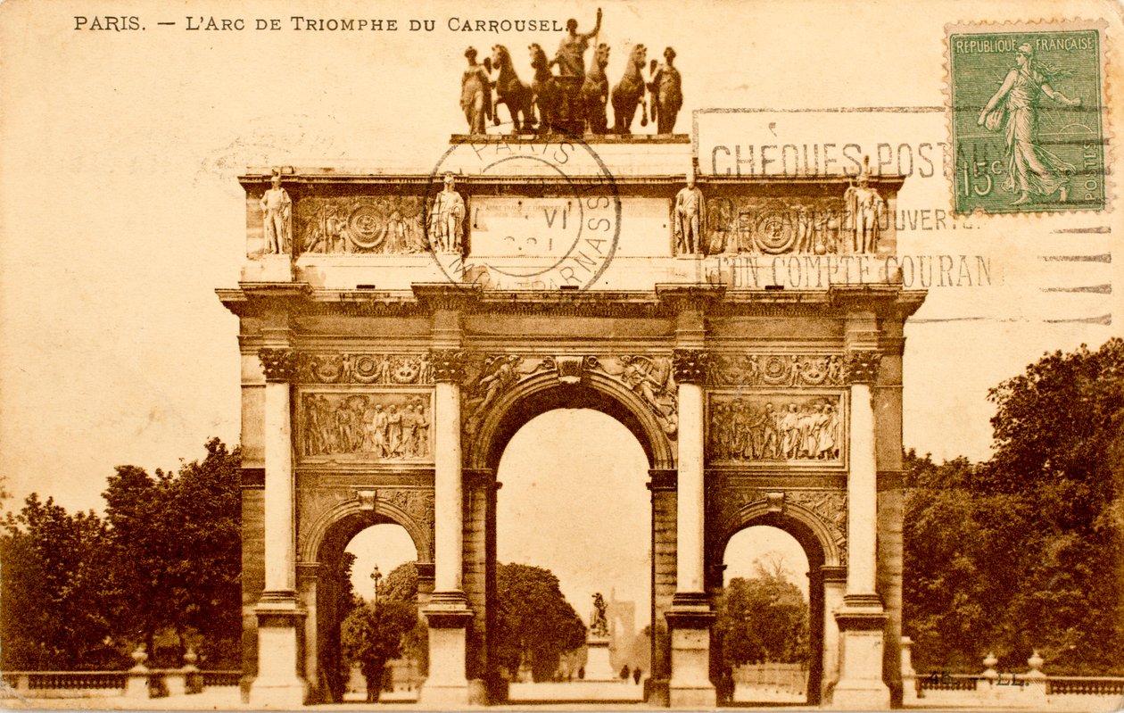 Képeslap/Arc de Triomphe du Carrousel/Párizs/Seine/Ile de France/Franciaország alkotó: Augustus Kollner