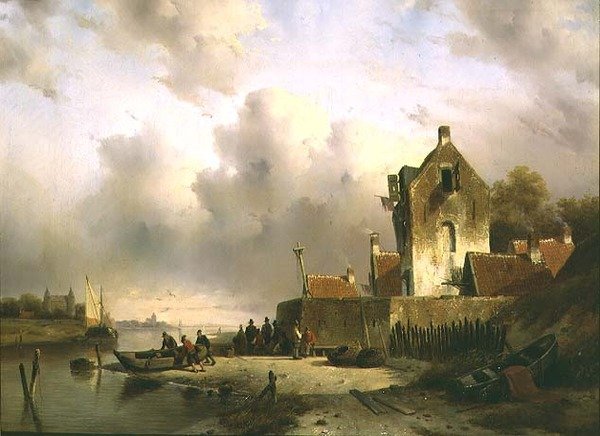 Torkolat halászokkal a rakpart mellett alkotó: Charles Henri Joseph Lieckert