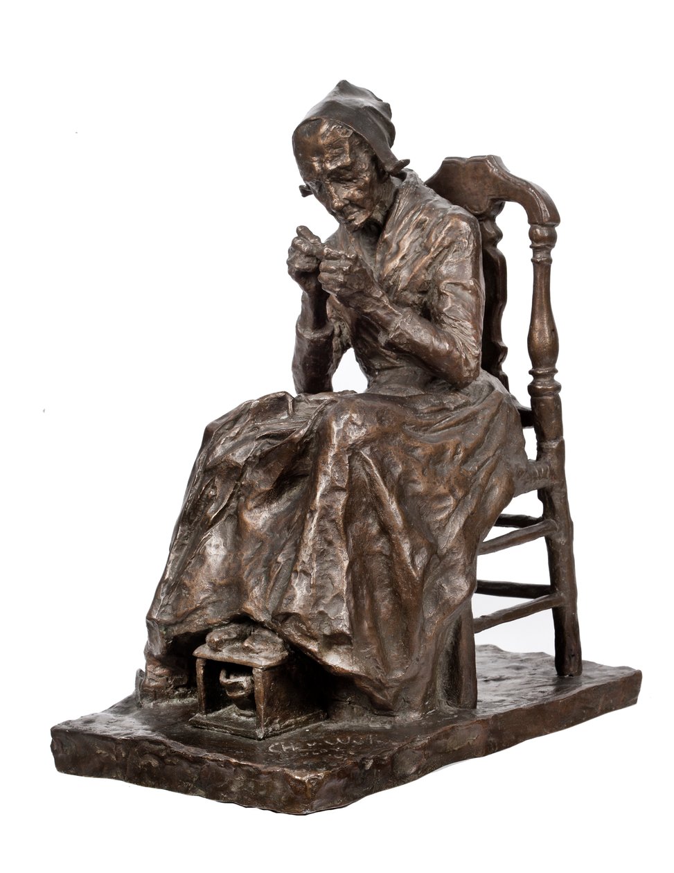 Az ágyneműt javító öregasszony (bronz) alkotó: Charles Henri Marie van Wijk