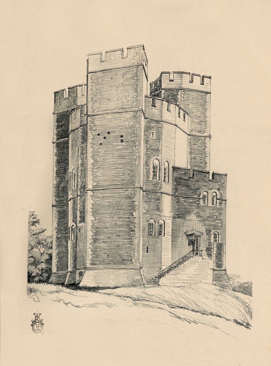 Az Orford kastély külseje, Suffolk the Battlements restaurálva, 1931 alkotó: Charles Henry Bourne Quennell