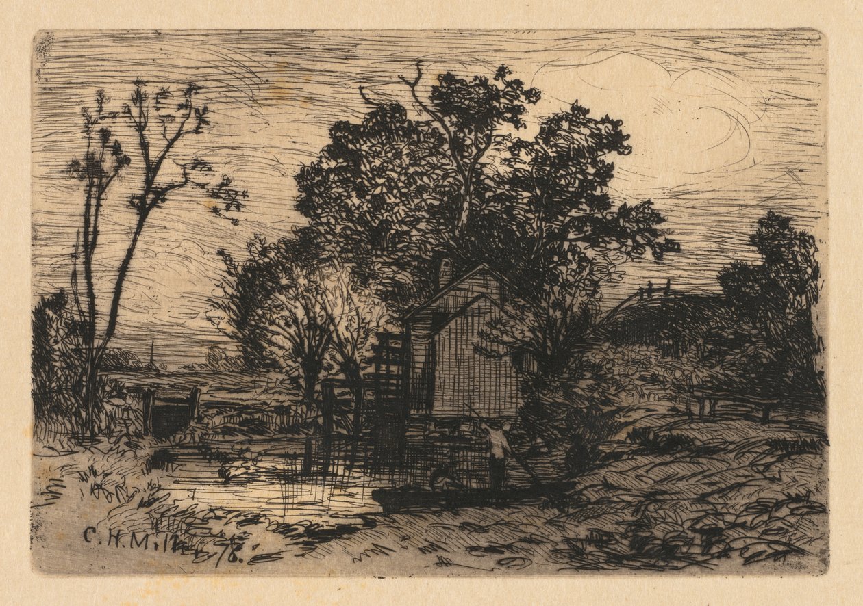 [Víkendház és két figura egy csónakban], 1878. alkotó: Charles Henry Miller
