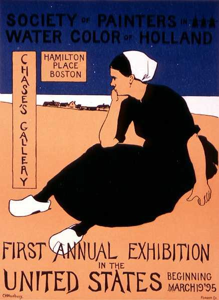 A "Society of Watercolourists of Holland" első éves amerikai kiállítását hirdető plakát reprodukciója, Chase