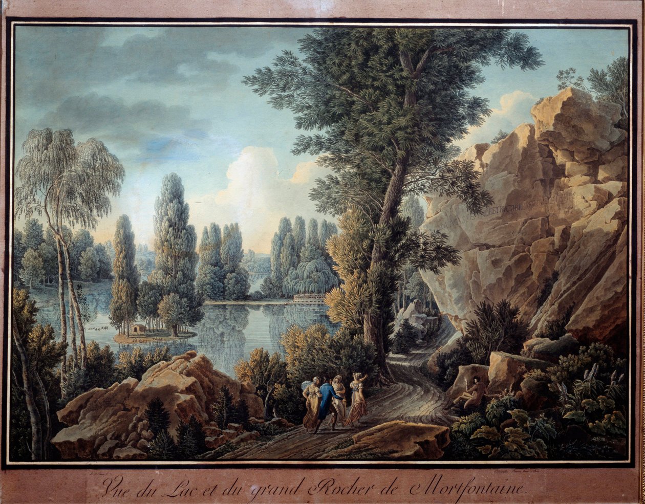 A Nagy Szikla és a Mortefontaine Park-tó Akvarell – Charles Hippolyte Cassas (1800-1846) 19. századi Párizs, Musee Marmottan alkotó: Charles Hippolyte Cassas