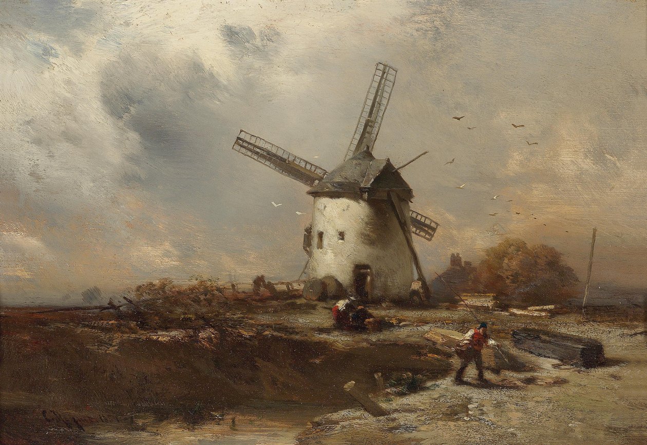 Tájkép szélmalommal és dekoratív figurákkal alkotó: Charles Hoguet