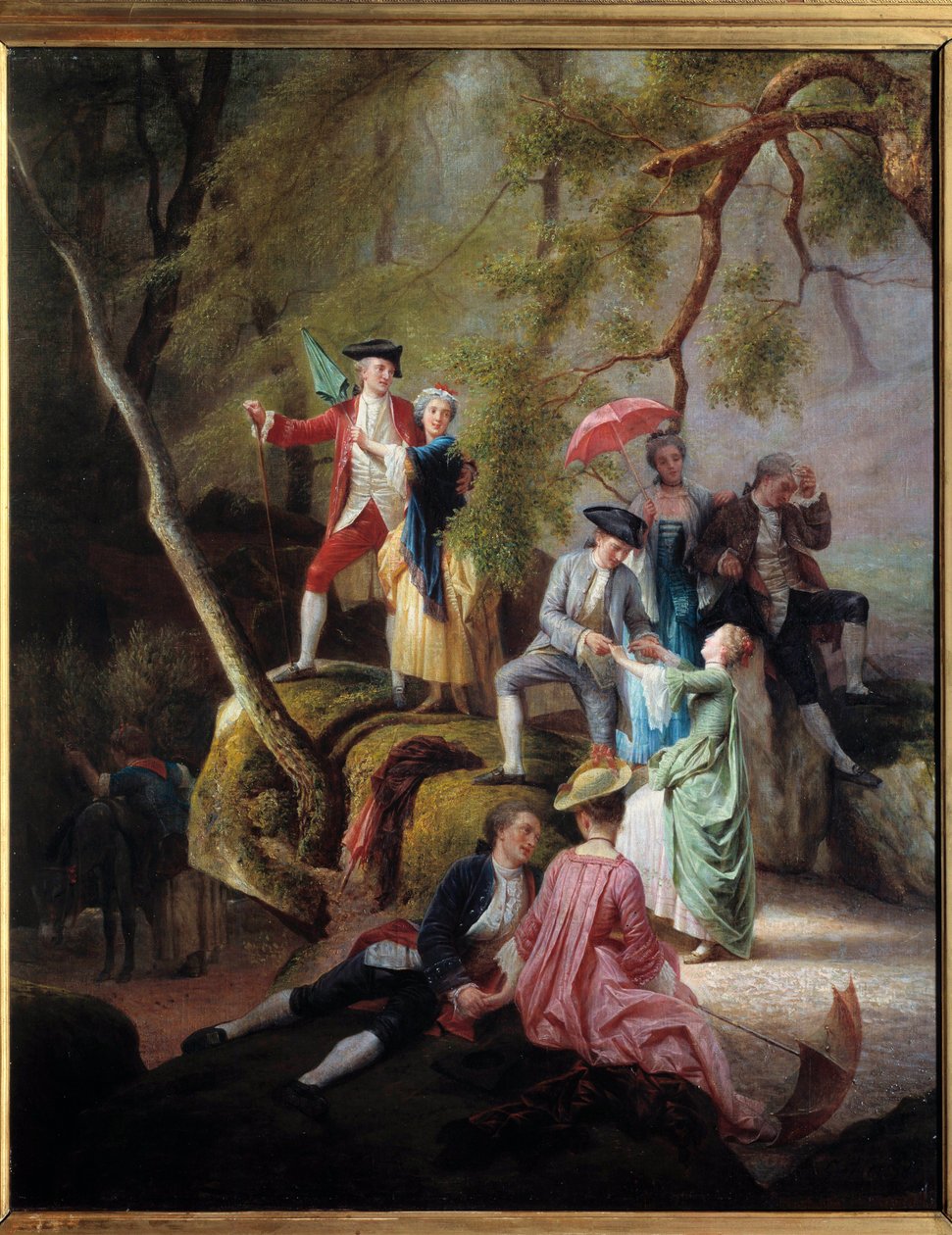 Vidéki szórakozás Galant Scene a nemesek sétája során. Charles Gustave Housez (1822-1880) festménye XIX. Magángyűjtemény alkotó: Charles Housez