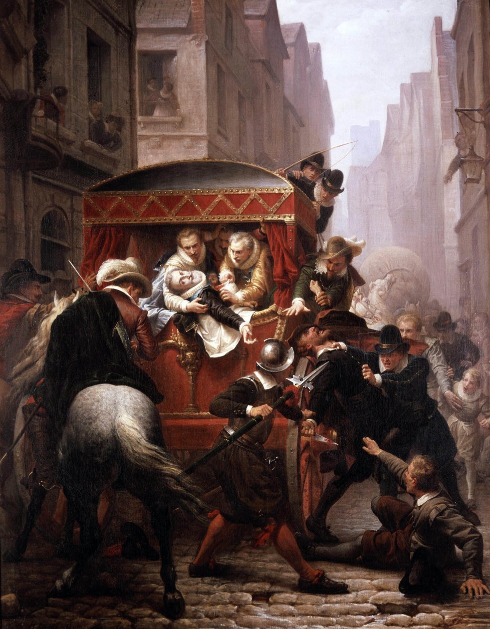 Henrik francia király meggyilkolása Ravaillac által 1610-ben Párizsban (olaj, vászon) alkotó: Charles Housez