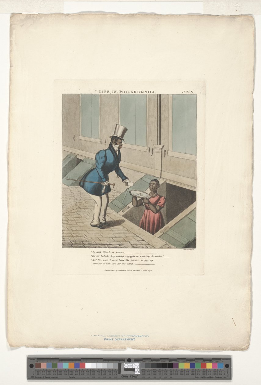 Calling on Mifs Dinah, 11-es számú tábla a 20-ból, a Life in Philadelphia Edward W. Clay (1799-1857) című műből átvéve. alkotó: Charles Hunt