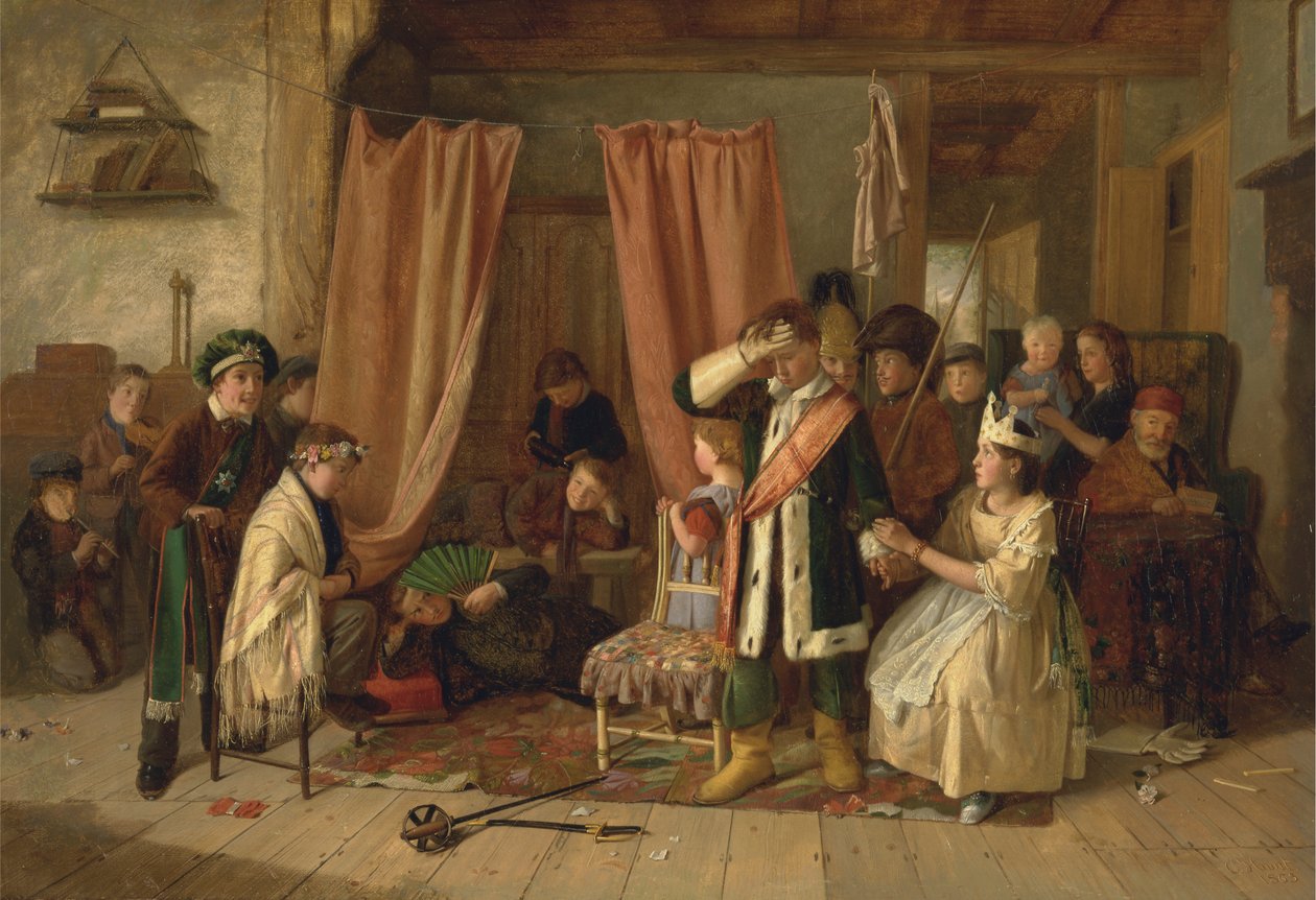 Gyerekek játsszák a „Hamlet” „Játékjelenetét”, II. felvonás, ii alkotó: Charles Hunt