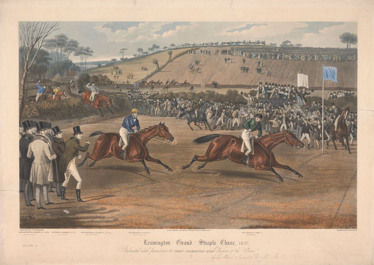 Az egyik a négyből: Leamington Grand Steeple Chase... 1837. 4. tábla. Waterford marqs on Monarch... alkotó: Charles Hunt