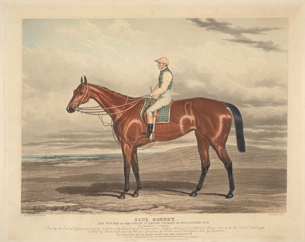 Lóverseny: Blue Bonnet. Az 1842-es doncasteri nagy St. Leger Stakes győztese alkotó: Charles Hunt