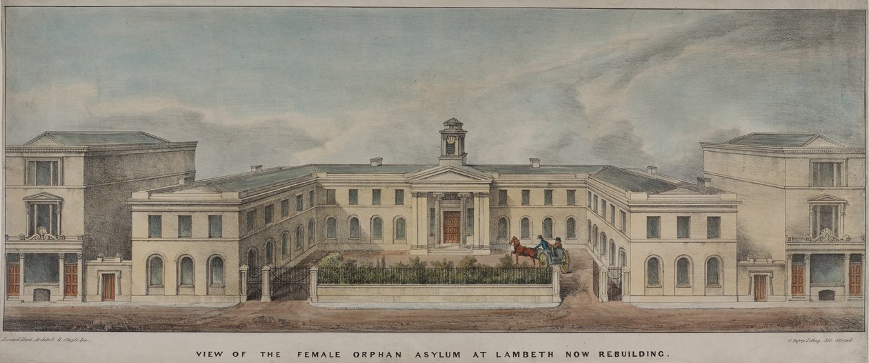 A Lambeth Asylum for Girls, alapítása 1758, 1840 körül (színes litó) alkotó: Charles Ingrey