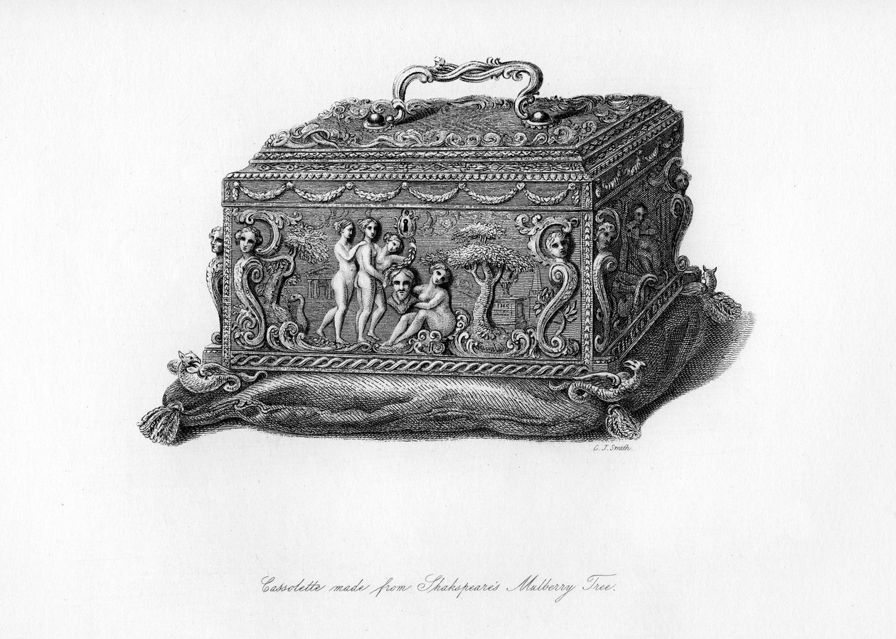 Shakespeare eperfa fájából faragott kazetta, XVIII. század, 1840 alkotó: Charles J. Smith