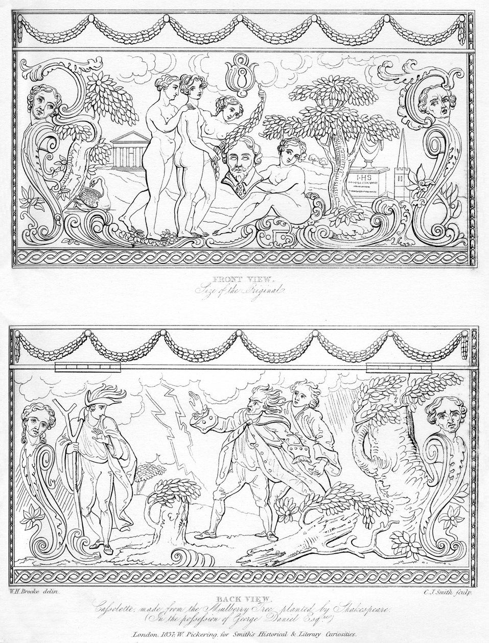 Shakespeare eperfa fájából faragott kazetta, XVIII. század, 1840 alkotó: Charles J. Smith