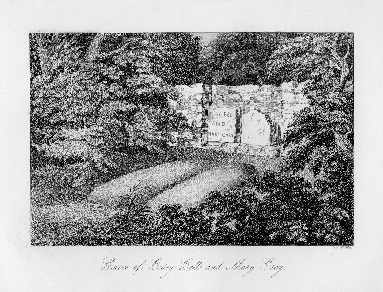 Bessy Bell és Mary Gray sírja, Perth közelében, 1840. alkotó: Charles J. Smith