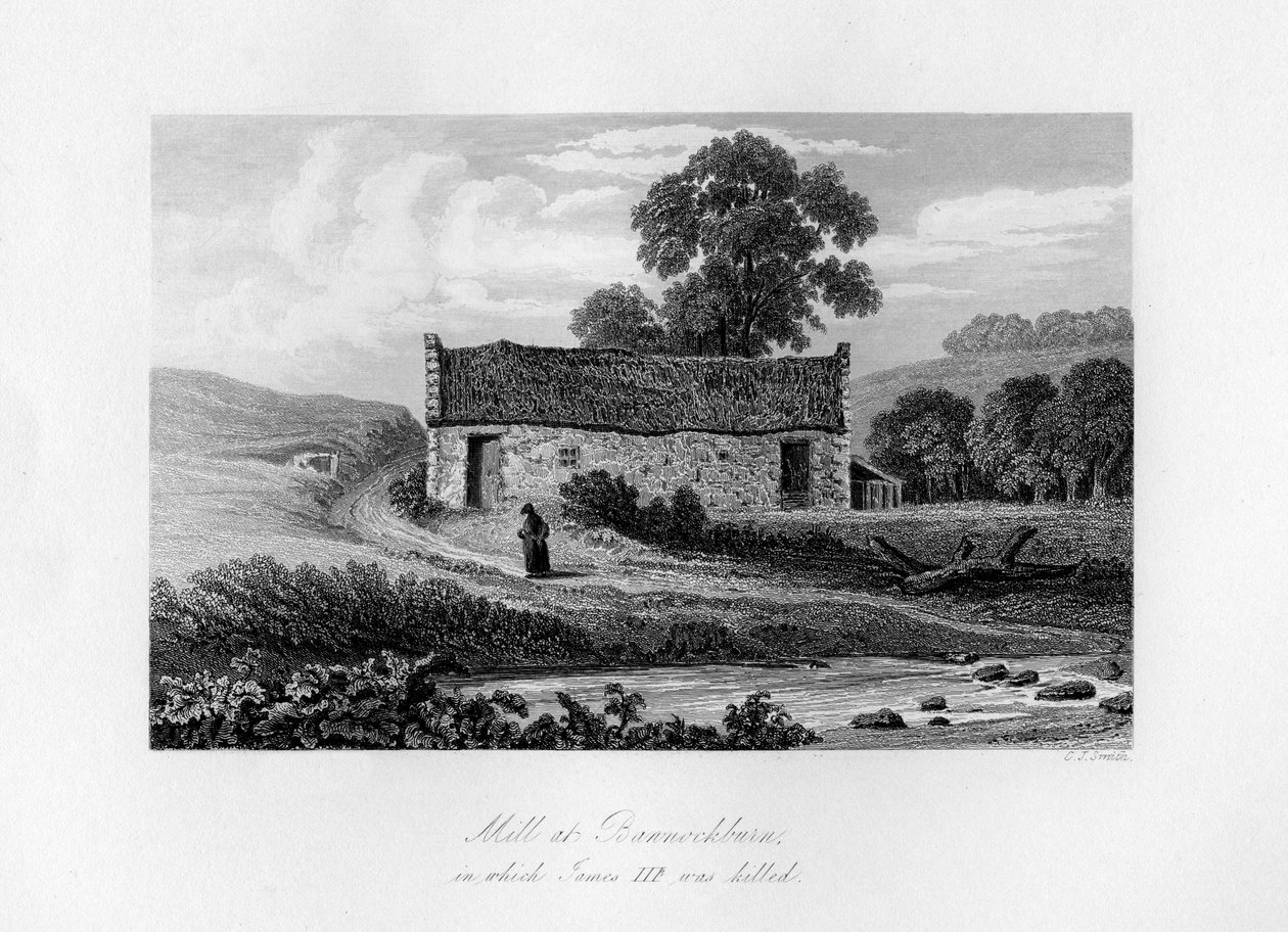 Malom Bannockburnben, amelyben III. skót Jakabot ölték meg 1488-ban, 1840-ben. alkotó: Charles J. Smith