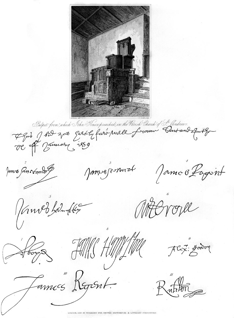 John Knox szószéke és számos kiváló személyiség aláírása, 16. század, 1840. alkotó: Charles J. Smith