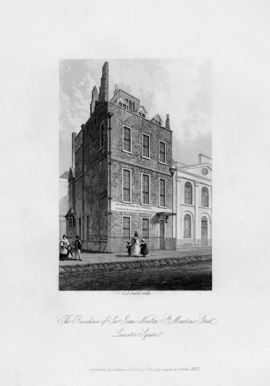 Sir Isaac Newton rezidenciája, St Martins Street, Leicester Square, 1840 alkotó: Charles J. Smith
