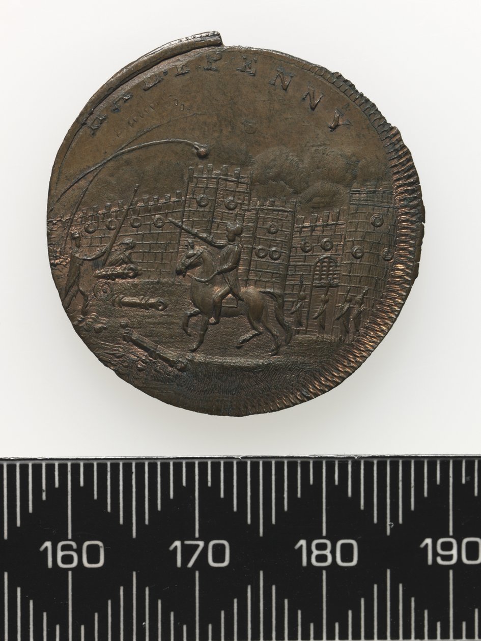 Thomas Spence-t (réz) ábrázoló token hátoldala alkotó: Charles James