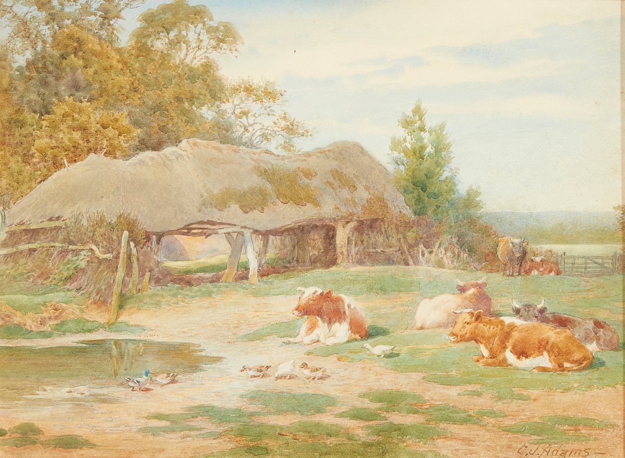 Marha pihenő (akvarell) alkotó: Charles James Adams