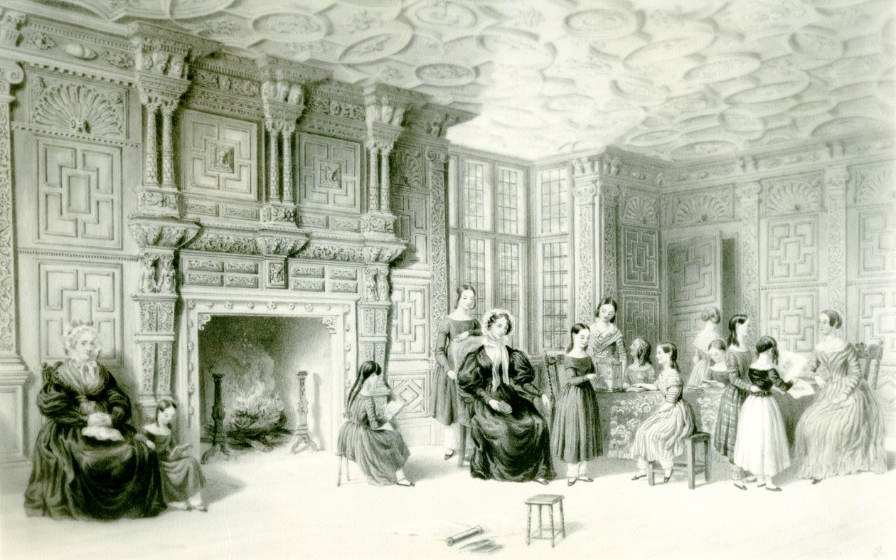 Az iskolaterem a Campden House-ban, 1840 körül (metszet) alkotó: Charles James Richardson
