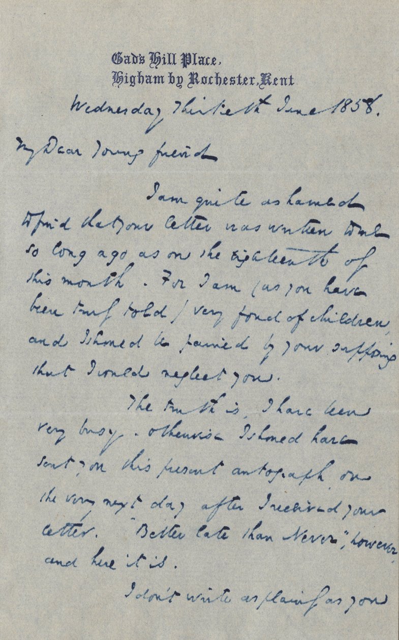 Levél Francis G. Waugh-nak, 1858. június 30. alkotó: Charles John Huffam Dickens