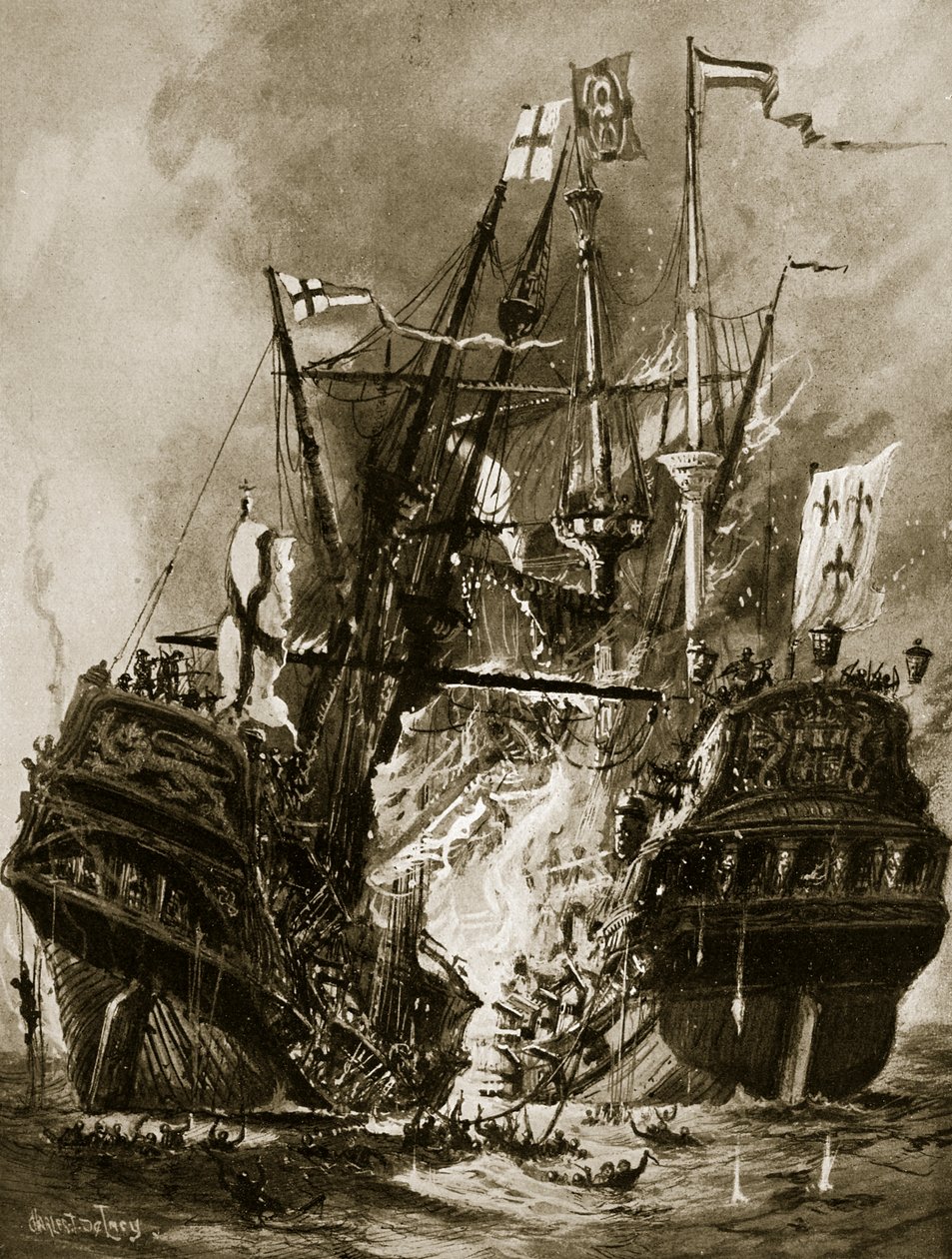 A „Regent” elégetése, 1512, illusztráció a „Hutchinson