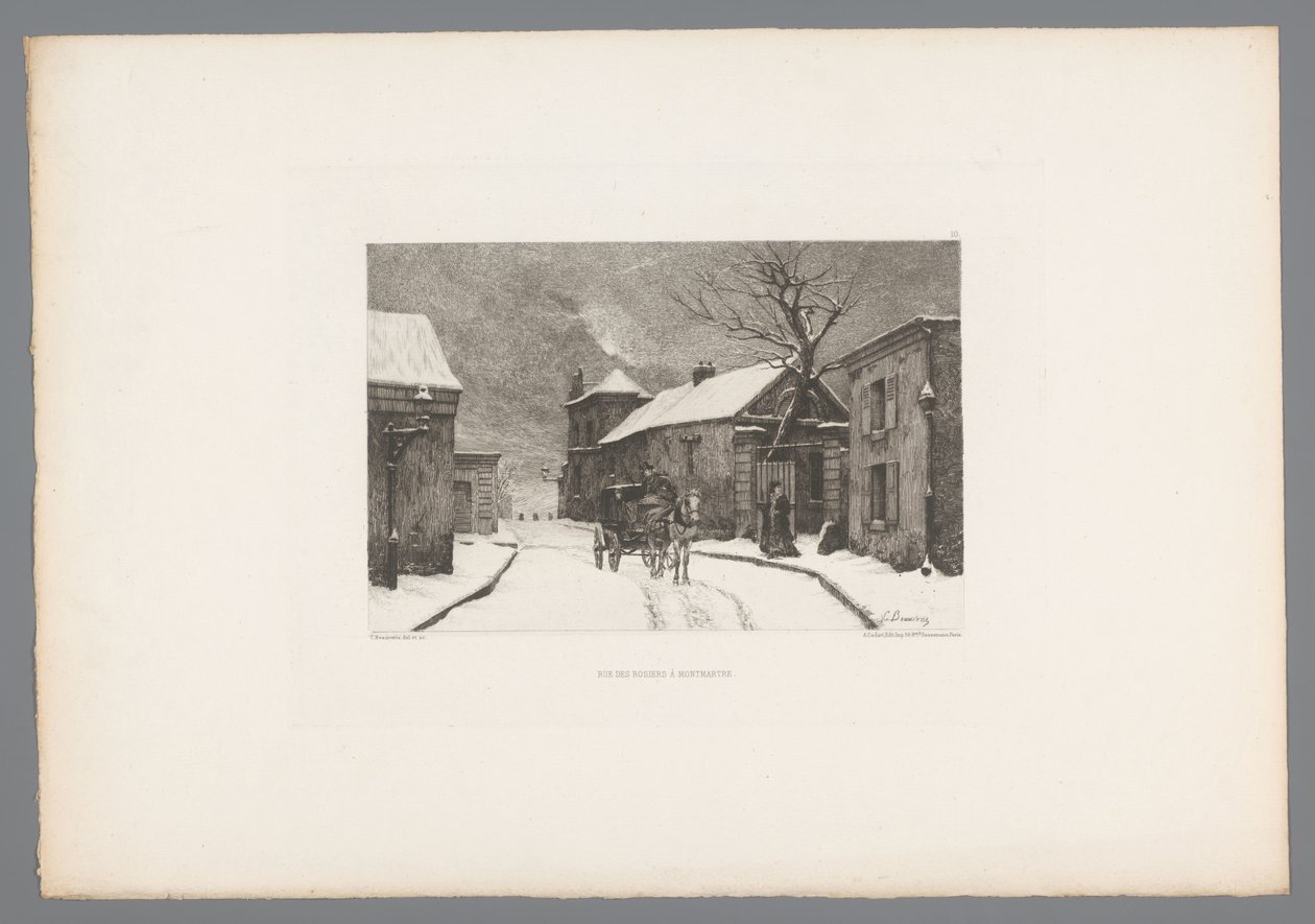 Gezicht op de Rue des Rosiers Montmartre-ban Rue des Rosiers Montmartre-ban (cím a tárgyon) France etsen uit 1875 (sorozat címe) Rézkarc 1875-ben (sorozat címe) alkotó: Charles Joseph Beauverie